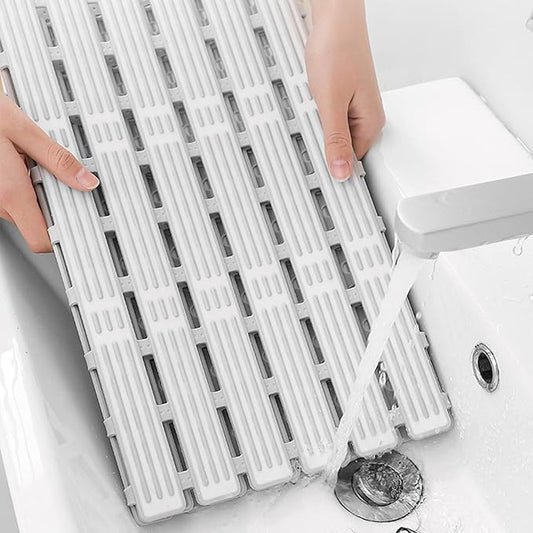 Non Slip Bathtub Mat,Soft Rubber Non Slip Shower Mats,Comfortable for Feet,Simple Design,Easy Clean,Quick Drying,with Sturdy Suction Cup,for Slippery Surfaces (Grey-White,68  40cm26.77  15.75in)