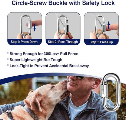 Tie Out Cable for Dogs Up to 300lbs,100ft Extra Strong 1000lbs Break Strength Tie-Out Tether Trolley Training Lead,Dog Run Cable for Yard Garden Park Camping Outside (300lbs 50ft, Blue)