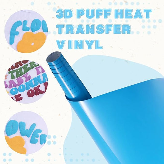 Tintnut Puff Vinyl Heat Transfer - 10inches x 6ft 3D Windows Blue Puff HTV Roll Heat Transfer Vinyl Foaming Colorful Puffy Iron on Vinyl for T-Shirts DIY Compatible with Cricut or Silhoutte Cameo