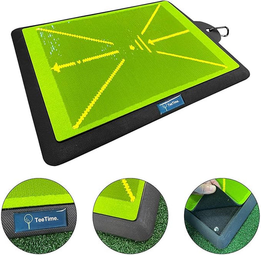 TeeTime Golf Practice Mat - Patent Pending - Dual-Tone Sequin Design - Ideal for IndoorOutdoor Golf Training - Includes Carry Clip