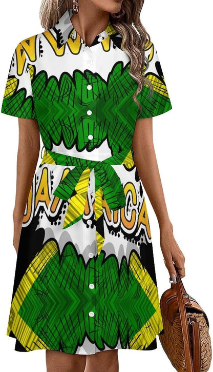 Dresses for Women Jamaican Flag Classic Lace-up Shirt Dress