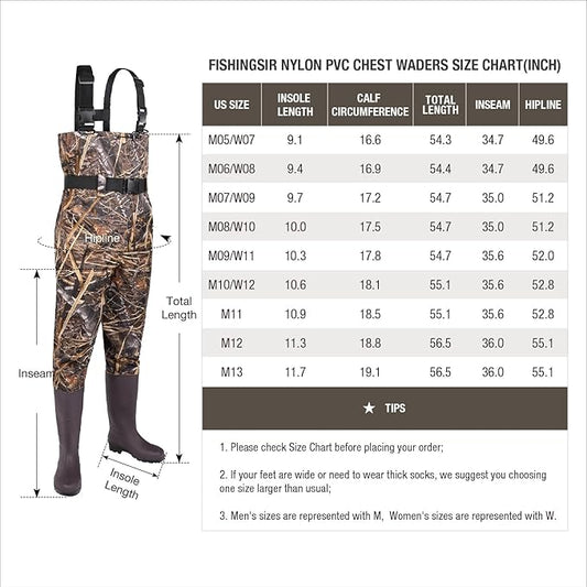 Fishing Waders for Men with Boots Womens Chest Waders 2-Ply NylonPVC Waterproof for Hunting with Boot Hanger