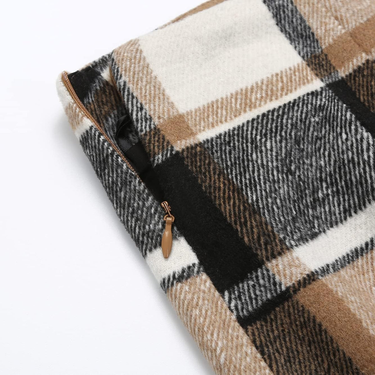 This soft, warm plaid wool blend dress is perfect for fall and winter. The high-waisted, above-the-knee style is versatile for any occasion.