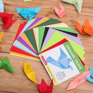 Origami Paper Double Sided Color - 200 Sheets - 20 Colors - 6 Inch Square Easy Fold Paper for Beginner