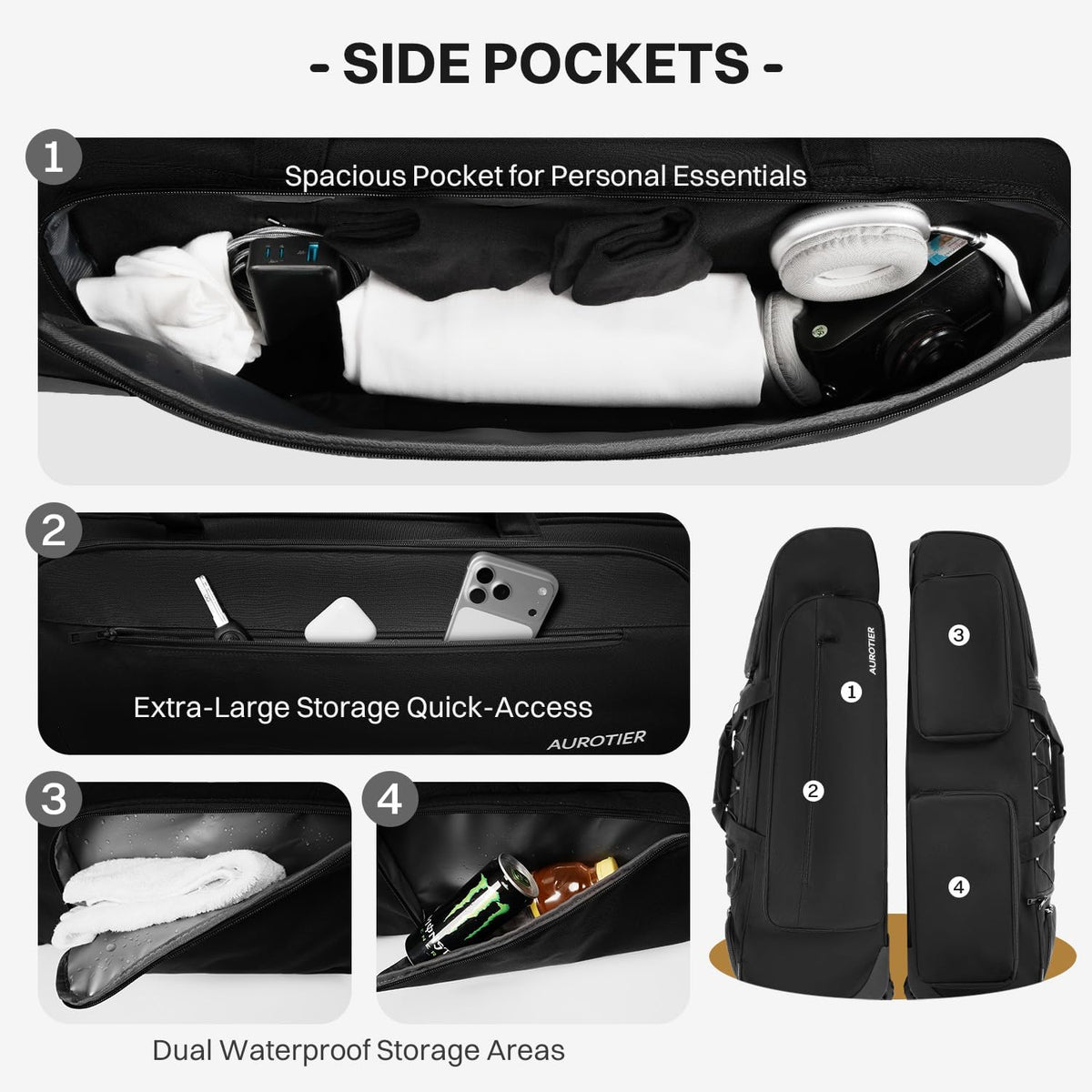 AUROTIER Large Rolling Baseball Catchers Gear Bag with Wheels, Wheeled Softball Bag for 4 Bats with Fence Hooks Waterproof Pocket Shoe Compartment for T-Ball Adult, Baseball Equipment Duffle Bag
