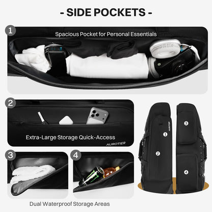 AUROTIER Large Rolling Baseball Catchers Gear Bag with Wheels, Wheeled Softball Bag for 4 Bats with Fence Hooks Waterproof Pocket Shoe Compartment for T-Ball Adult, Baseball Equipment Duffle Bag