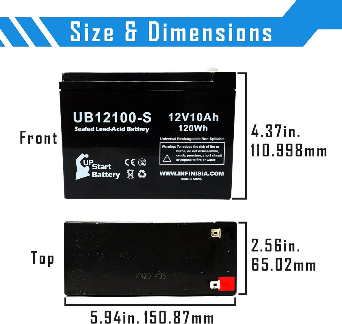Replacement for Neuton Mowers CE6 Battery - Replacement UB12100-S Universal Sealed Lead Acid Battery (12V, 10Ah, 10000mAh, F2 Terminal, AGM, SLA)