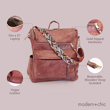 ModernChic Backpack Purse for Women - Brielle Convertible Bag, Use as Diaper  Shoulder Bag, or Womens Backpack, Made of Vegan Leather wRemovable Strap and ExteriorInterior Pockets (Taffy Pink)