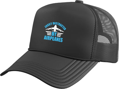Aircraft Pilot Plane Lover - Easily Distracted by Airplanes Trucker Hat with Adjustable Mesh Back