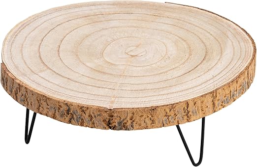 Creative Co-Op Large Paulownia Wood Pedestal with Metal Legs