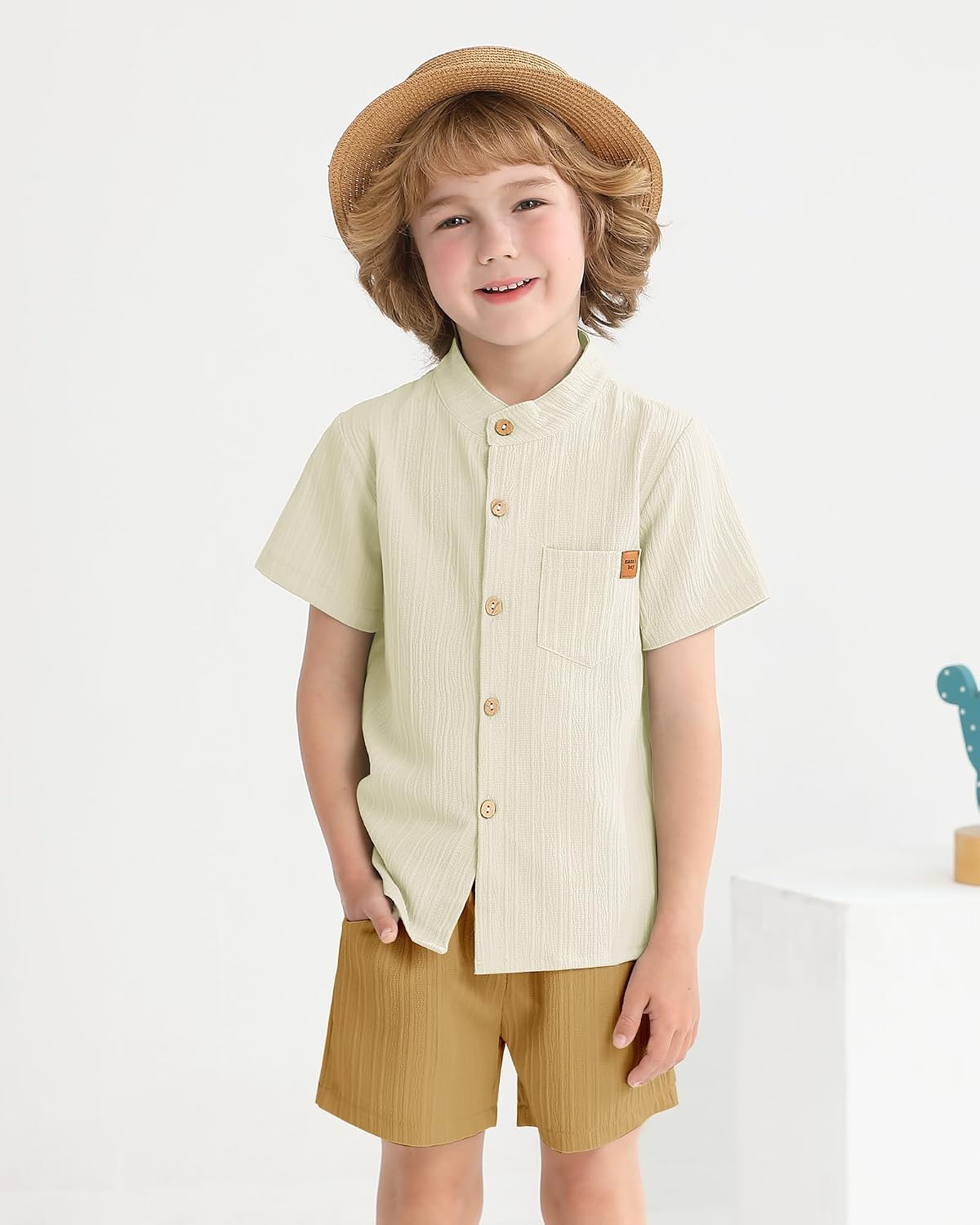WESIDOM Toddler Boy Clothes Button-Down Shirts+Short Sets Boy's 2 Piece Beach Outfits with Pockets 18M-7Y
