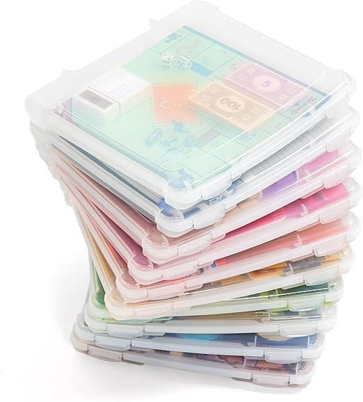 IRIS USA Portable Board Game Organizer Plastic Project Storage Case Box with Snap-Tight Latch, 10-Pack, Fits 8.5" x 11" Papers, for Games Puzzle Magazine A4 Paper Craft Hobby Art Supplies, Slim,Clear