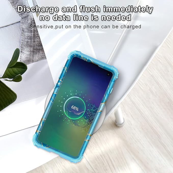 Casetego Compatible with Galaxy S10 Case,Shockproof 3 Layer Heavy Duty Hard PCSoft Silicone Bumper Rugged Anti-Slip Protective Cover Cases for Samsung Galaxy S10,Blue Marble