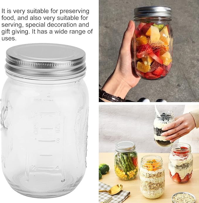 500ml Food Storage Jar Clear Glass Canning Transparent Honey Dispenser Jar with Sealed Lid for Honey Jam Dry Food Fruite Sauces, Honey Pot with Scale, Honey Pot with Scale, 500ml Food Storage Jar