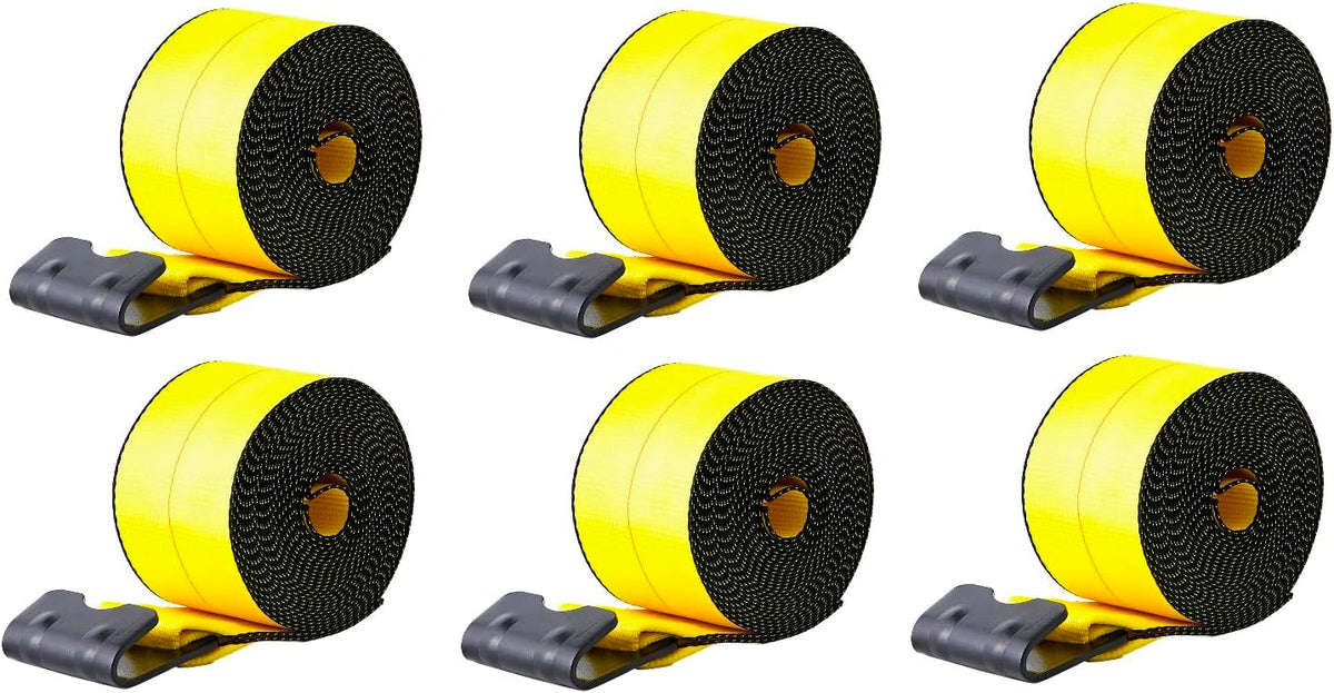 4" x 30' Winch Straps for Flatbed Trailer with Flat Hooks | Yellow Heavy Duty Tie Down Strap w/Flat Hooks | 5,400 Lbs WLL Cargo Control Accessories for Gooseneck Trailers & Tow Trucks, 1 Pack