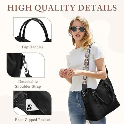 VASCHY Hobo Bags for Women, Vegan Leather Top Handle Satchel Shoulder Purse Handbag Purse with Crossbody Guitar Strap