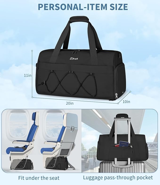 ETRONIK Gym Bag for Women, Travel Duffle Bag with Shoe Compartment  Wet Pocket, Carry On Weekender Overnight Tote Bag for Women Men, Travel, Workout, Yoga, Swimming, Black