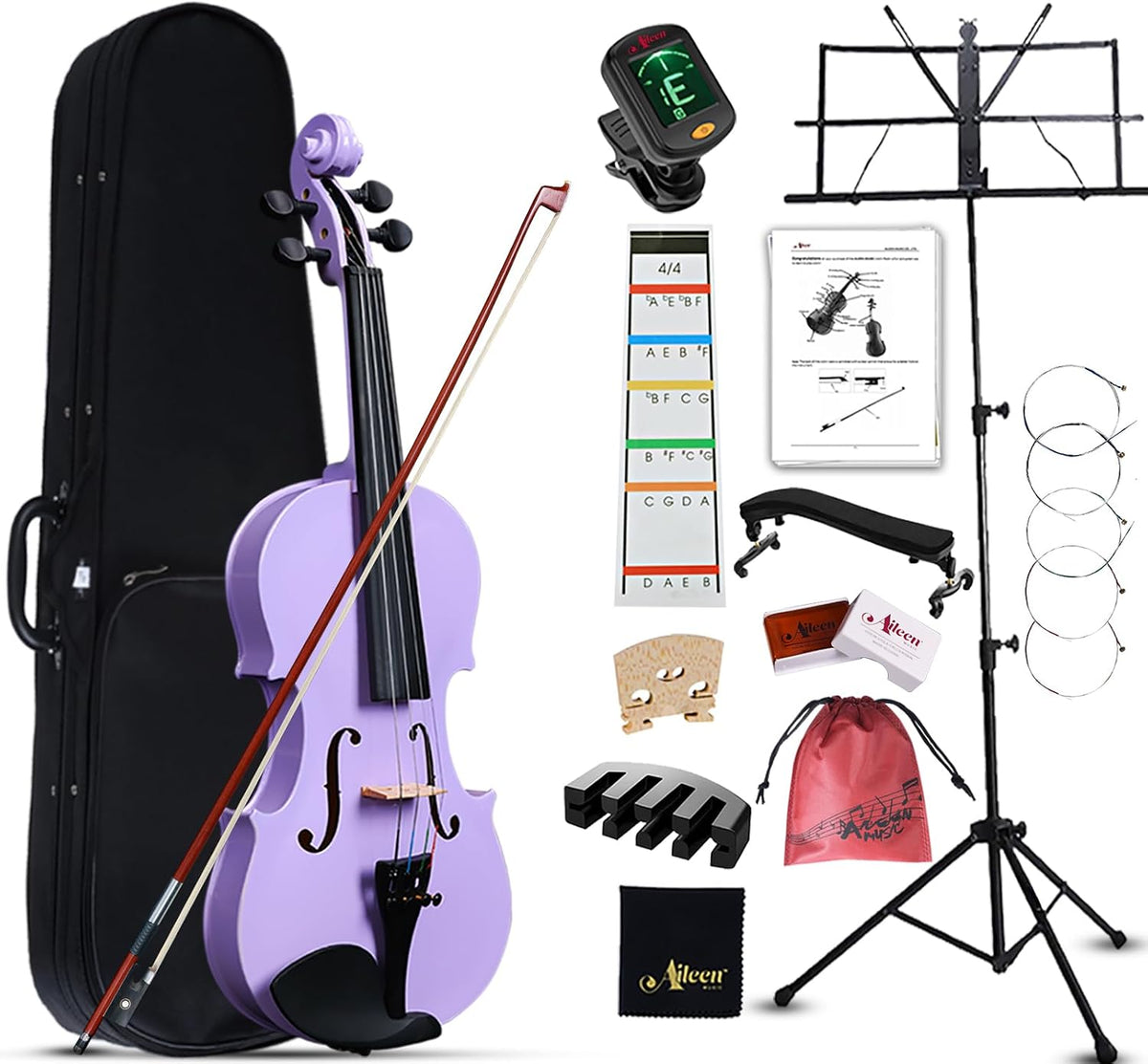 Aileen Violin 4/4 Full Size for Adults Beginners, Purple Fiddle Starter Kit for Students Age 12+ (Dos not Include NY Accessories)