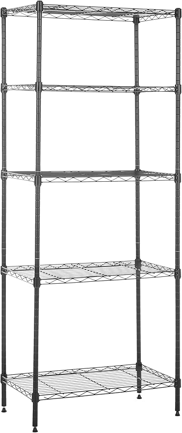 Basics 5-Shelf Multipurpose Adjustable Steel Garage Shelving Unit, Storage Rack for Kitchen, 200 lbs Per Shelf, Easy Assembly, 13.4"D x 23.2"W x 60"H, Black