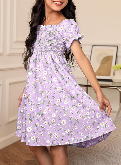 Girls Summer Dress Tween Floral Boho Dresses Size 4-13 Years