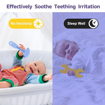 Hooku 4 Pack Silicone Teething Toys for Babies 3-6 Months, Teethers for Babies 6-12 Months, Hammer Spanner Wrench Pliers Tools Shape Sensory Chew Toys