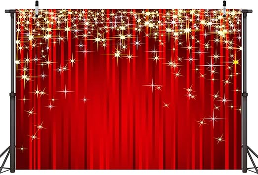 Sensfun 7x5ft Gold Starry Red Photography Backdrop Glitter Golden Star Stripes Background Red Christmas Backdrops for Wedding Birthday Xmas Party Banner Children Portrait Photo Studio Wall Decorations