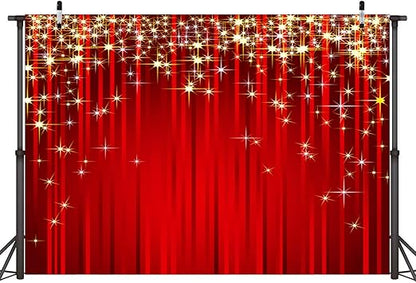 Sensfun 7x5ft Gold Starry Red Photography Backdrop Glitter Golden Star Stripes Background Red Christmas Backdrops for Wedding Birthday Xmas Party Banner Children Portrait Photo Studio Wall Decorations