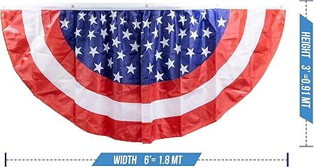 Iconikal July 4th American Flag Banner Bunting Half Fan Patriotic Porch Garland Decoration 6 x 3 Feet, 2-Pack