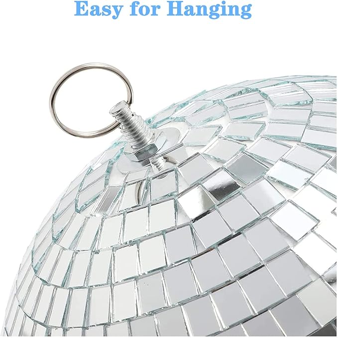 Mirror Disco Ball 8 Inch Hanging Disco Ball for Party Wedding Holiday Home Decoration, Silver
