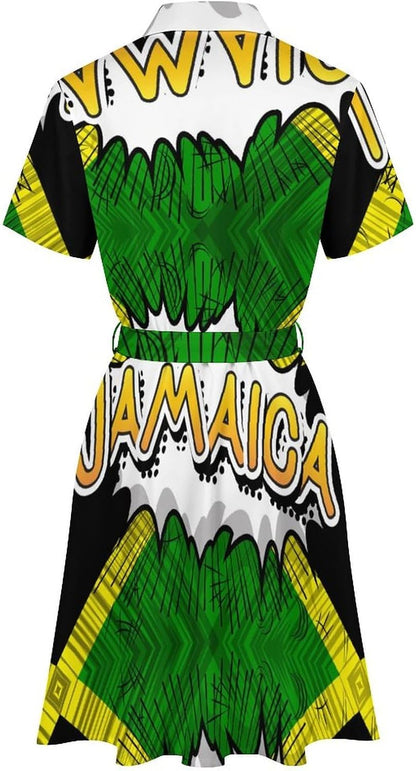 Dresses for Women Jamaican Flag Classic Lace-up Shirt Dress