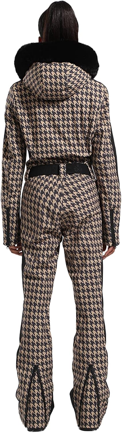 Black & white small GSOU SNOW Womens Ski Suit One Piece Snowsuit Snowboard Slim Insulated Jumpsuit Jacket Waterproof Windproof for Outdoor Sports