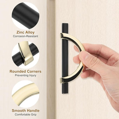 uxcell 1 Pcs 3.78 Inch Kitchen Cabinet Handles, Half Moon Drawer Pulls Cabinet Pull Sliding Door Pull with Screw, Black/Gold