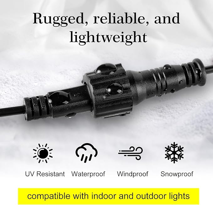 10FT Male to Female 2 Pin Flexible Waterproof Extension Cord for Indoor Outdoor Garden Lighting, Solar Strip Lights, G40 Globe Lights, and Rope Lights