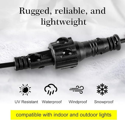 10FT Male to Female 2 Pin Flexible Waterproof Extension Cord for Indoor Outdoor Garden Lighting, Solar Strip Lights, G40 Globe Lights, and Rope Lights