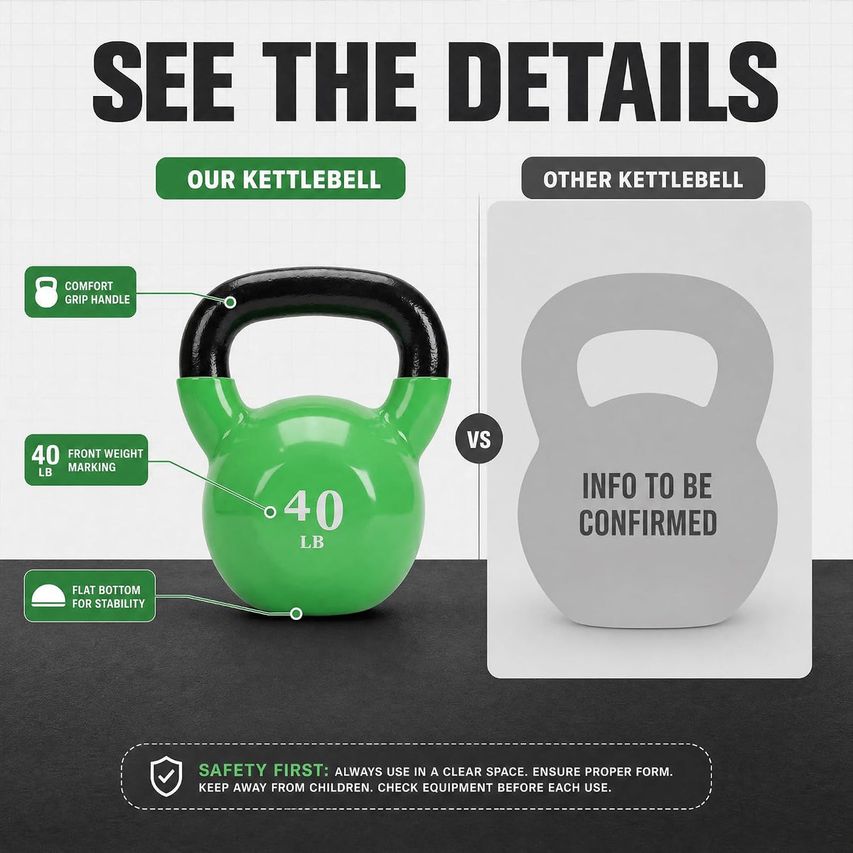 All-Purpose Color Vinyl Coated Kettlebell, 40 Pounds