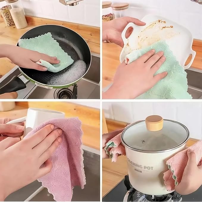 Reusable Microfiber Kitchen Cleaning Cloths – Super Absorbent, Quick-Drying Dish Towels for Kitchen Car Furniture Bowl Tea. 10.6" x 6.3" Coral Velvet Dishcloths Lint-Free Machine Washable 10 Pack
