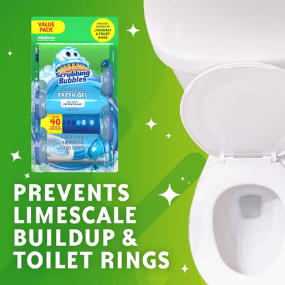 Scrubbing Bubbles Toilet Bowl Cleaning Stamps, Keeps Toilet Clean and Helps Prevent Limescale and Rings, Rainshower Scent, 1 Dispenser with 24 Stamps