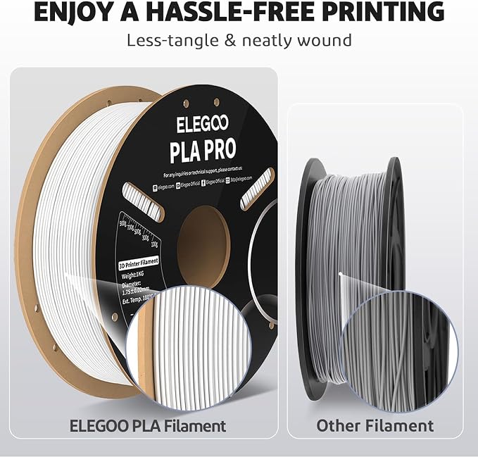ELEGOO PLA PRO Filament 1.75mm Black 1KG, 30-250mm/s Printing Speed Improved Rigidity 3D Printer Filament Dimensional Accuracy +/- 0.02mm, 1kg Spool (2.2lbs)