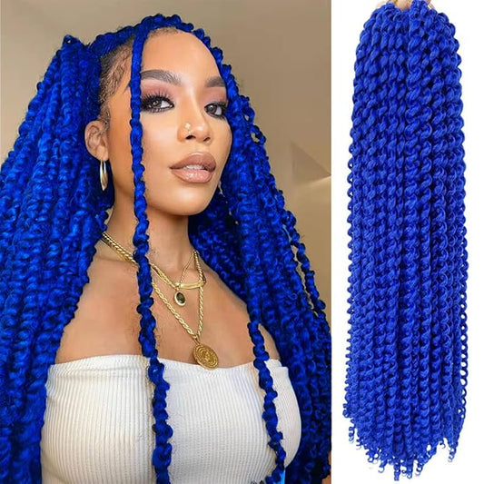 18Inch Passion Twist Hair 1Pack Passion Twist Crochet Hair Water Wave Crochet Hair (18 Inch (Pack of 1), Blue) ...