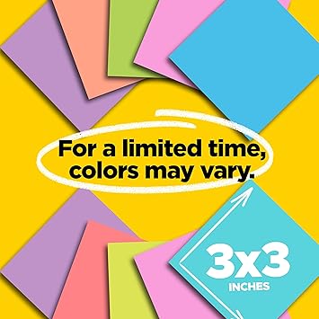 Post-it Super Sticky Notes, 3x3 in, 24 Pads, 2X The Sticking Power, Supernova Neons, Bright Colors, Recyclable(654-24SSMIA-CP)