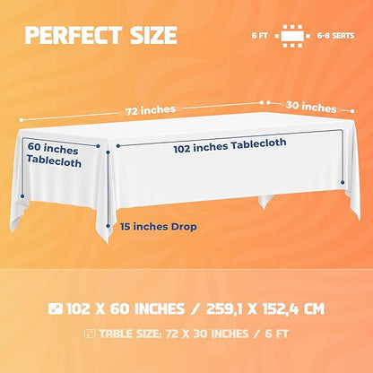60 x 102 inch rectangular tablecloth, 6-foot tablecloth, washable polyester