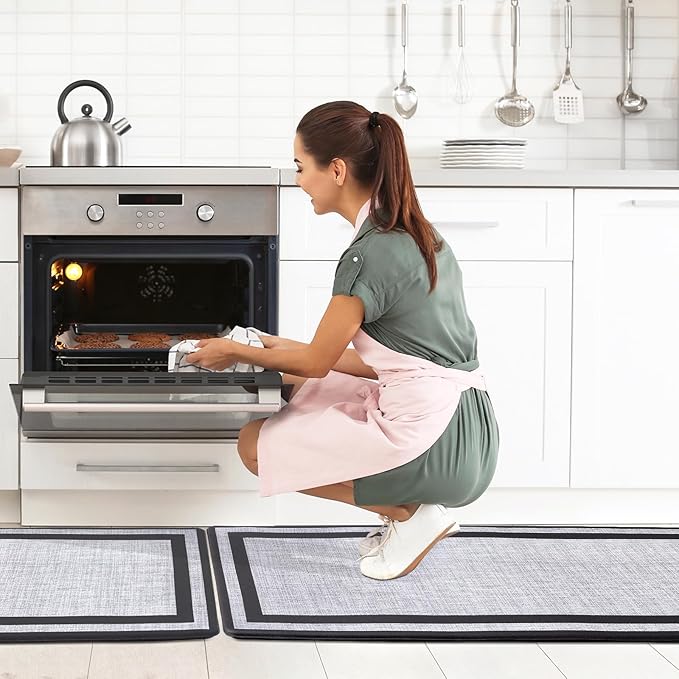 Kitchen Rugs Cushioned Anti Fatigue Floor Mat Standing Desk Mats Non-Slip Waterproof PVC Foam Ergonomic Comfort Rug for Kitchen Sink Office Laundry, 17.3"x59", Frame Grey