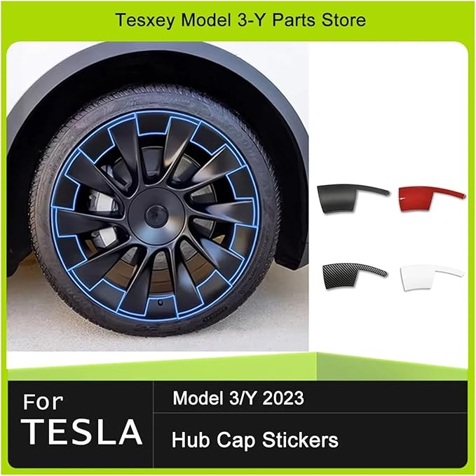 Compatible for Tesla Model 3/Y 2023 2022 2021 2020 Inch Wheel Protectors ABS Hubcap Patch Hub Cap Stickers Accessories Car Decals Exterior(Carbon Fiber Pattern)