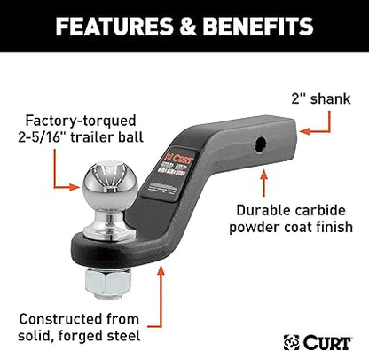CURT 45332 Trailer Hitch Mount with 2-5/16-Inch Ball & Pin, Fits 2-Inch Receiver, 15,000 lbs, 4-Inch Drop