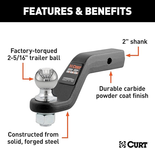 CURT 45332 Trailer Hitch Mount with 2-5/16-Inch Ball & Pin, Fits 2-Inch Receiver, 15,000 lbs, 4-Inch Drop