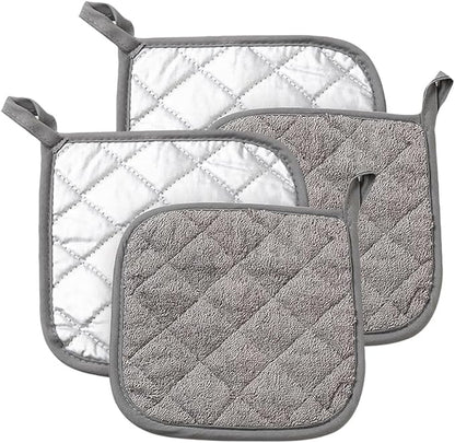 4 Pcs Cotton Pot Holders Thick Terry Cloth Pot Holders Kitchen Counter Hot Pads Oven Pan Holders Cooking Baking Potholder Trivet Hot Pan Coaster Hot Pot Mats for Dining Table