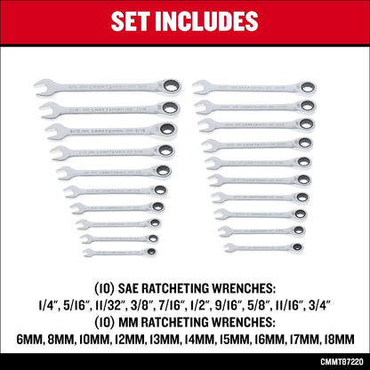 Craftsman 20-Piece SAE/Metric Ratcheting Wrench Set with Case (CMMT87220)