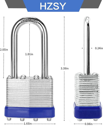 Padlocks Keyed Alike, Pack of 2, Laminated Steel Keyed Lock (1-9/16", 40mm), Padlocks with Same Key, Long Shackle, for Toolbox, Locker & StorageUnit or More