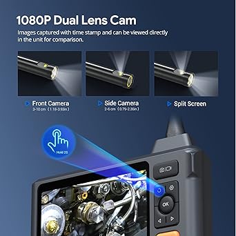 DEPSTECH Industrial Borescope Tool  5" IPS Screen, 1080P Dual Lens Endoscope Camera with Lights, Split Screen, IP67 Waterproof Sewer Inspection Camera, 16.5ft Semi-Rigid Snake Cable, Mechanic Gadget