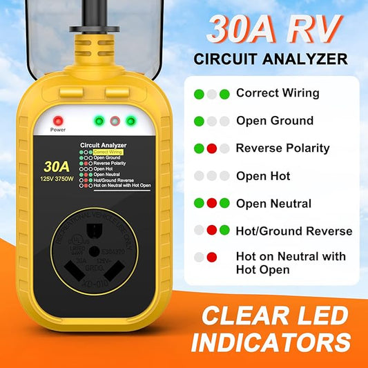 RV Surge Protector 30 Amp, RV Surge Protector with UL Certified, Waterproof Cover, Circuit Analyzer Power Guard for RV, Camper, Trailer -6500 Joules